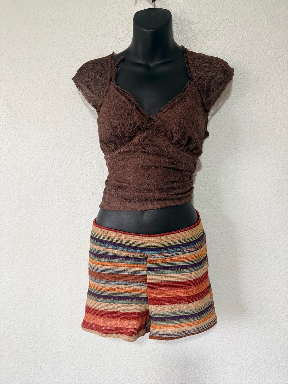 Zara Striped Knit Multicolor Women’s Shorts - Brown/Red Accent